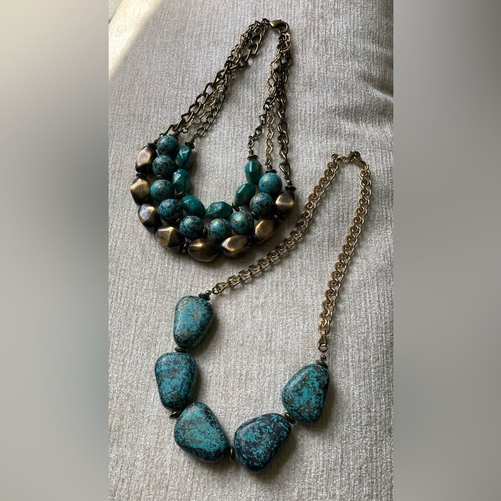 Set of Lia Sophia Necklaces - Multi-strand, Mix & Match - Gold, Turquoise, Beads